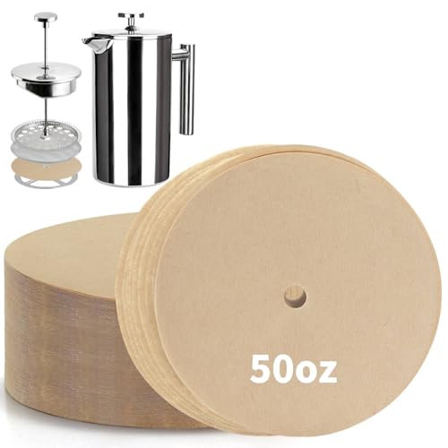 Image of Paper Coffee Filters Compatible with Secura French Press, 100 Pcs 4.5 Inch Disposable Perforated Unbleached Filter Paper for Secura Coffee Maker 50oz