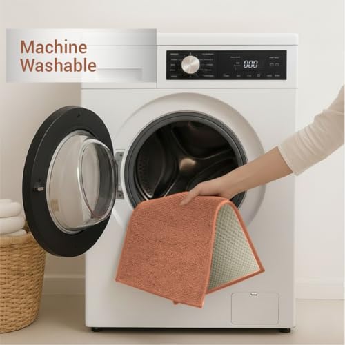 Image of Welspun Premium Bath Mats Small for Hall, Bedroom & Living Room | Solid Design | Anti Skid | More Absorbent | Soft Feel | Machine Tufted | (2 x 2 ft, Dark Brown)