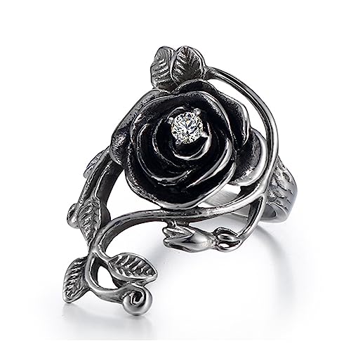 Women Rose Flower Statement Ring Vintage Knuckle Joint Bands for Wedding Dating Promise Anniversary, Size 6-112