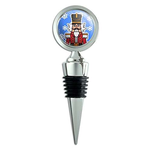 Grinning Nutcracker Soldier with Snowflakes Wine Bottle Stopper