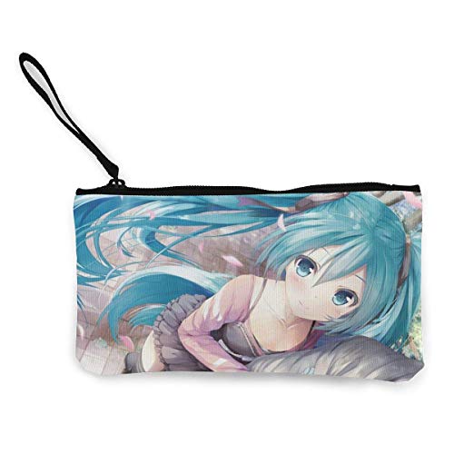 Preisvergleich Produktbild Blaues Haar Anime Mädchen Lächeln Kirschblüten Frauen und Mädchen Süße Mode Leinwand Geldbörse, Brieftasche Tasche ändern Tasche, mit Reißverschluss Multifunktionale Handytasche mit Griff