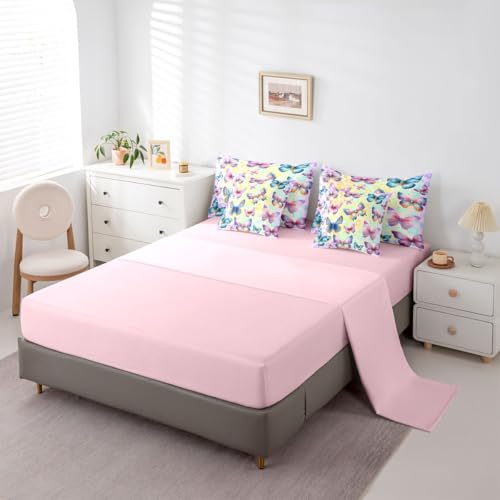 Image of 3D Flying Butterfly 7 Pcs Bedding Set Twin,Gradient Leopard Print Bed in a Bag,Colorful Butterflies Bed Set Includes Comforter,Sheet Set,Pillowcases & Pillow Covers,Cottagecore Wildlife Bedroom Decor