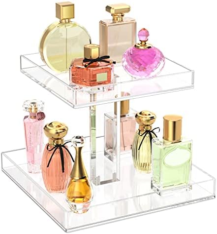 NIUBEE 2-Tier Acrylic Bathroom Cosmetic Storage Organizer for Dresser and Countertop – Standing Perfume Tray for Bedroom Decor