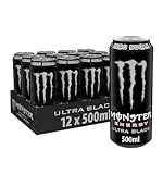 Monster Energy Ultra Black® Lot de 12 boissons énergisantes gazeuses - L-carnitine, zéro sucre et taurine - 500,1 ml/500 ml