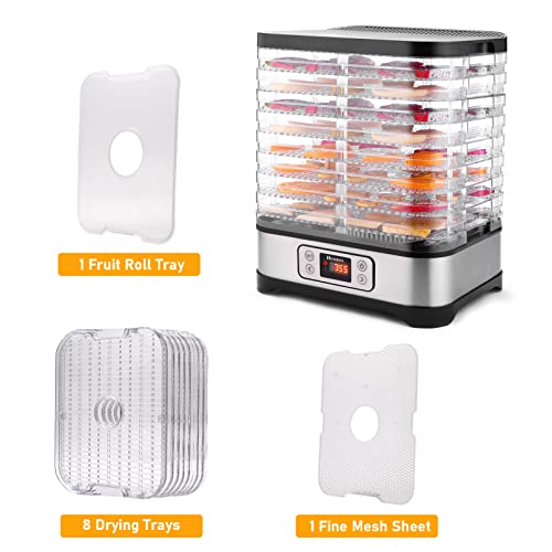 Food Dehydrator Machine, With Fruit Roll Sheet + 8 Trays + 400W Digital Timer And Temperature Control (95ºf-158ºf), For Jerky/Meat/Beef/Fruit/Vegetable, Bpa Free #TOP4