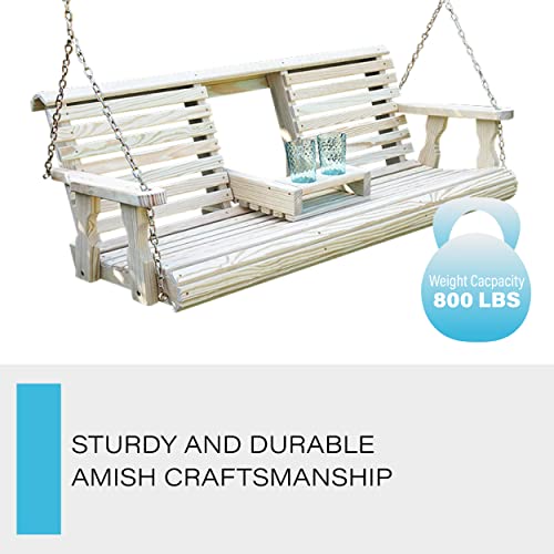 Porchgate Amish Heavy Duty 800 Lb Rollback Console Treated Porch Swing With Hanging Chains (Unfinished) #TOP3