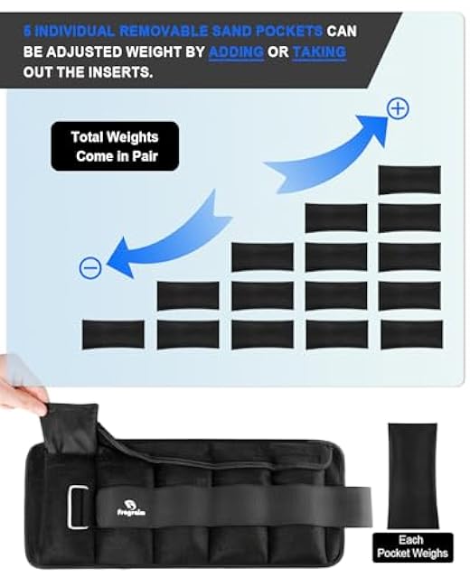 Fragraim Adjustable Ankle Weights 1-3/4/5/6/8/10/12/15/20 LBS Pair with Removable Weight for Jogging, Gymnastics, Aerobics, Physical Therapy