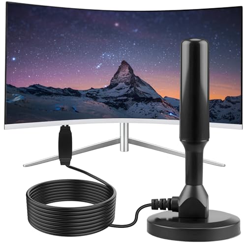 Antena TV Interior Potente con Amplificador de Señal, Recepción 360° para Canales TDT 4K 1080P, Base Magnética Estable, Compatible con Smart TV y Televisores Tradicionales, Cable Largo