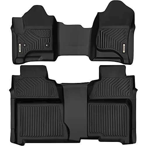 OEDRO Floor Mats Compatible for 2014-2018 Silverado/Sierra 1500, 2015-2019 2500HD/3500HD Crew Cab, with 1st Row Bench Seat, Black TPE All-Weather Guard Includes 1st and 2nd Row: Full Set Liners