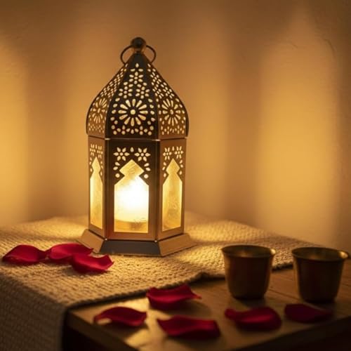 Image of Mini Metal Tea Light Lantern Set of 1 Yellow Candle Holder Home Decor |
