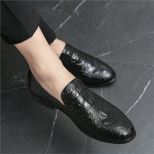 Shoes Dress Oxford for Men Slip On Round Burnished Toe Vegan Leather Crocodile Print Low Top Anti-Slip Block Heel Working4