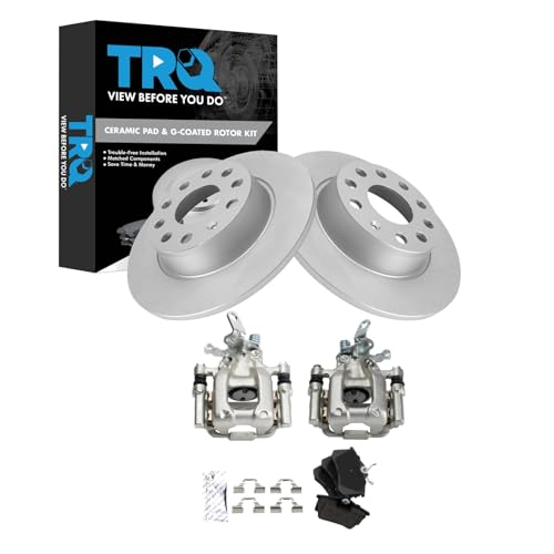Image of TRQ Rear Brake Pad and Rotor Set Ceramic Coated Calipers Compatible with 2012 Volkswagen Beetle 2013-2014 Jetta