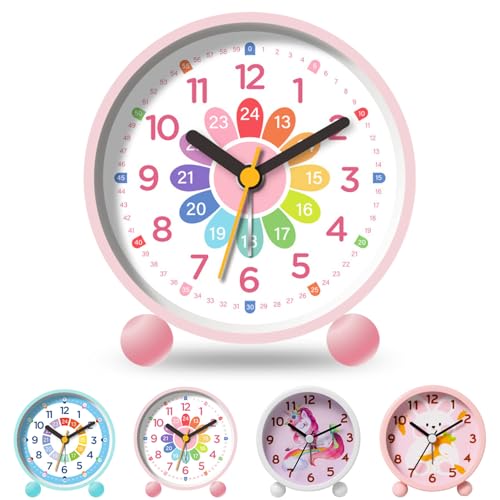 YeahBoom Wecker Kinder,Lautloser Lernwecker,Kinderwecker für Schulanfänger,Wecker Analog Ohne Ticken Kinderwecker,Schulanfänge Batteriebetriebene...