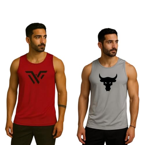 Image of Pack of 2 Sando For Men Men's Sleeveless Round Neck Vest - Pack of 2, Polyester Fabric, Quick Dry Gym & Casual Wear Gym Fit