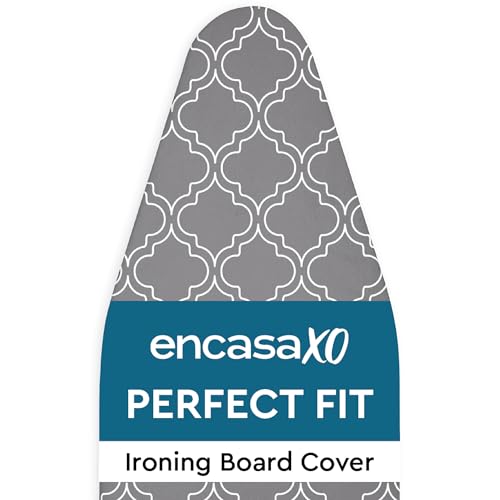Encasa Ironing Board Covers (44 x 13.5 inch) Drawstring Tightening with Thick 3 mm Felt Padding, Easy Fit, Scorch Resistant, Printed - Grey Tiles as Unit in hand is for 44*13.5