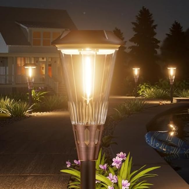 Bright Solar Pathway Lights Outdoor 8 Pack, 2-in-1 Warm&Cool Solar Lights Outdoor, Pathway Landscape Lighting Waterproof IP65, Auto On/Off Outdoor Light for Lawn Patio Walkway Garden Landscape