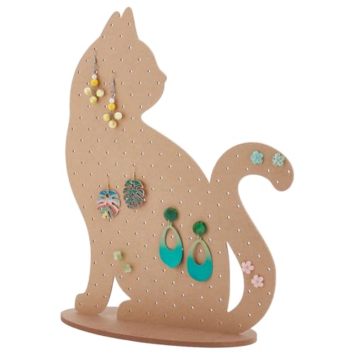 PH PandaHall Wooden Stud Earring Organizer Holder, 178 Holes Cat Earring Display Stand Earring Storage Organizer Rack for Selling Earring Merchant Show Retail Personal Exhibition, Tan