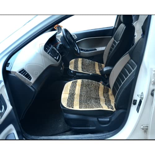 Image of Beige Striped Washable Polyester Car Seat Cover Non-Slip Mat for All Cars and Sofa Sets (3 Pieces Set)