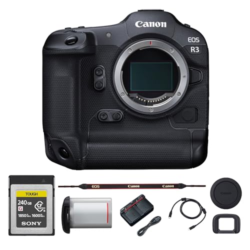 Canon EOS R3 Mirrorless Camera – Full-Frame 24.1MP Stacked Sensor with Eye Control AF, 30fps Burst, and 6K RAW Video (4895C002) + 240GB Memory Card