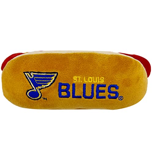 Pets First NHL ST. Louis Blues HOT Dog Plush Dog & CAT Squeak Toy - Cutest HOT-Dog Snack Plush Toy for Dogs & Cats with Inner Squeaker & Beautiful Hockey Team Name/Logo 8 x 5 x 3 Inches