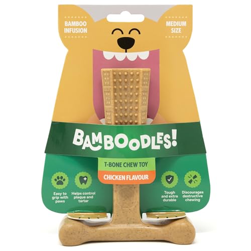 Bamboodles T-Bone Dog Chew Toy Medium | Chicken Flavour | Long Lasting Chew for Medium Dogs | Durable and Safe Dog Chew for Daily Fun