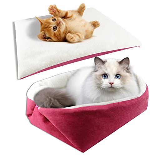 Yunnarl Self-Warming Cat Bed - Convertible Cat Mat, Light Weight Pet Bed For Cats, Puppy Cat Bed Mat, Machine Washable Puppy Bed For Indoor Cats Houses, Floor, Car Back Seat, Pink #TOP4
