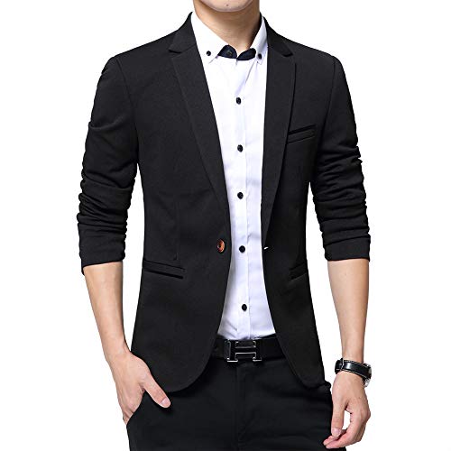 Men's Slim Fit Casual Suits Coat Notched Lapel Blazer Jacket Black