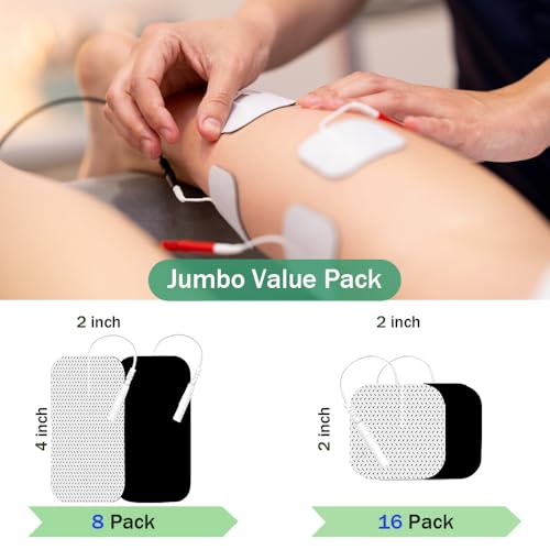 Image of Tens Unit Electrode Pads 24 Pcs 2x2 inch 2x4 inch TENS Unit Replacement Pads Reusable Latex Free Pigtail TENS Unit Pads for Multiple Pain Relief SM Electrodes Compatible with 7000,AUVON