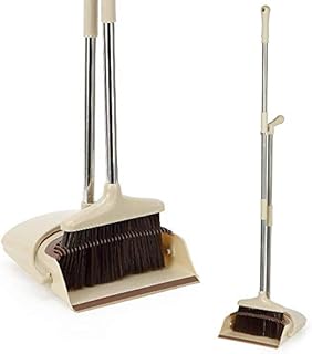 Broom and Dustpan Set, Dust pan and Broom Combo, Premium Long Handle Broom with Dust Pan and Standing Upright Broom Set for Home Kitchen Room Office Lobby Floor Use (Beige)