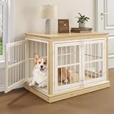 Giein 38 in Solid Wood Dog Crate Furniture for Dogs-Large Dog Crate Sideboard and TV Stand, Small, Wood Dog Kennel-(White+Natural)