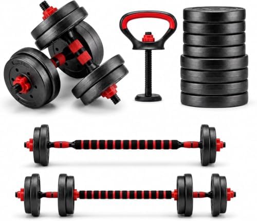 Halteres Ajustáveis Kit 6 em 1 até 10 kg com Barra Longa, Anilhas...