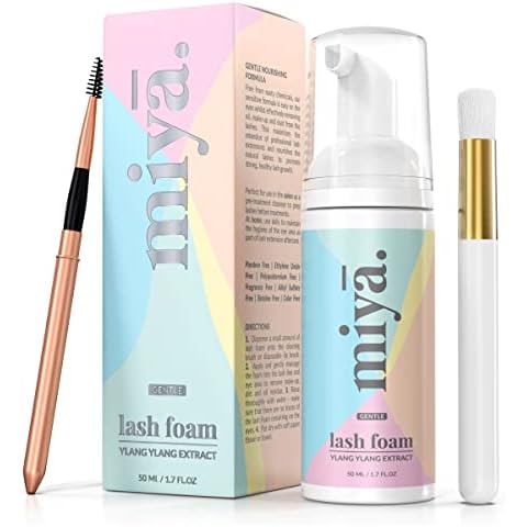 Eyelash Extension Cleanser + Rose Gold Mascara Wand & Brush | Eyelid Cleanser | Lash Bath | Paraben & Sulfate Free Makeup Remover Lash Cleanser for Extensions | Salon & Home | Miya Lash Shampoo 50ml Cover