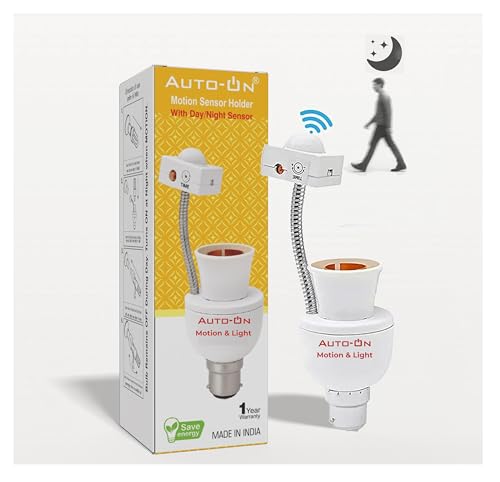 Image of Auto-ON Night-Only Motion Sensor Holder (Motion + Darkness Required) - Bulb Stays OFF in Daylight | Automatic Bulb Control - Pack of 1
