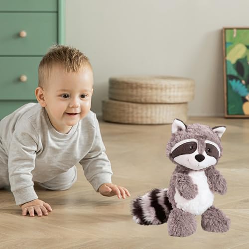 JcvPot Waschbär, Waschbär Kuscheltier, 25 cm Grauer Waschbär Plüschtier, Weiches Stofftier Zum Kuscheln Und Spielen, Kinder Und Sammler