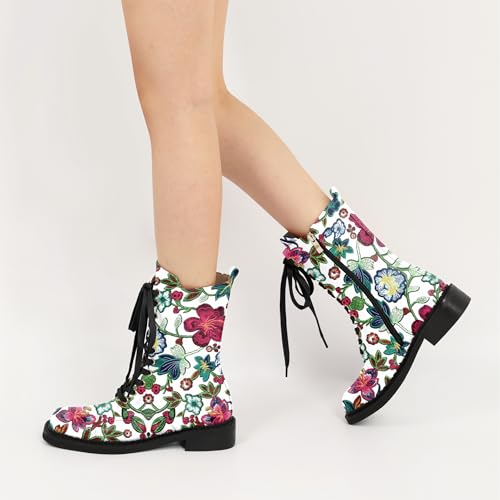 SAMMITOP Women's Ankle Bootie Lace up Mid Calf Combat Boots Chunky Low Heel Square Toe Zipper Boots Fashion Dress Shoes 1.4 Inch4