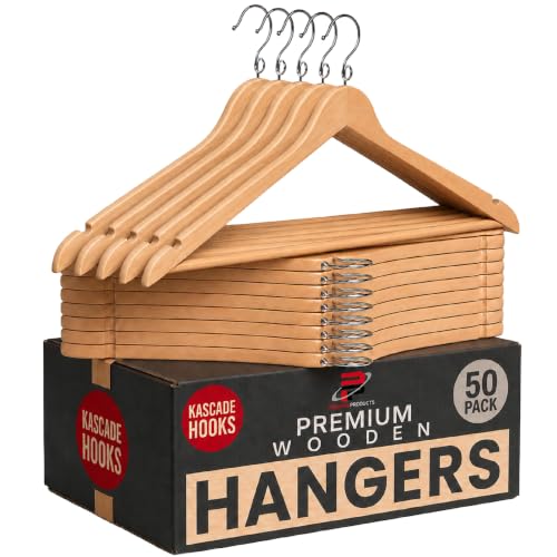 Proman Products - Kascade Hangers, Space Saving Hangers, Customize Your Closet Organization (Natural Color, 50-Pack)