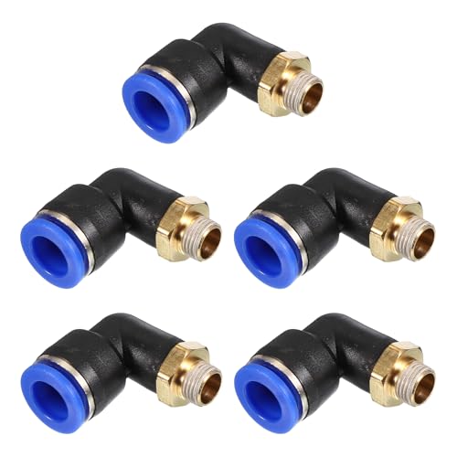 PATIKIL Raccordo a Compressione 1/8, 5Pz Maschio PT Filettato a 90 Gradi 10mm Tubo Raccordi Aria Compressa Gomito e Dritto per Raccordo Tubo Aria, Adattatore Rapido Pneumatico, Blu