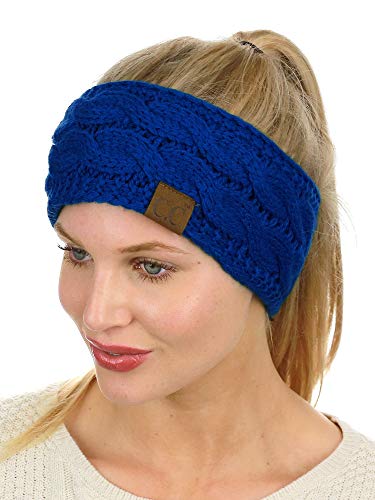 C.C Soft Stretch Winter Warm Cable Knit Fuzzy Lined Ear Warmer Headband, Royal