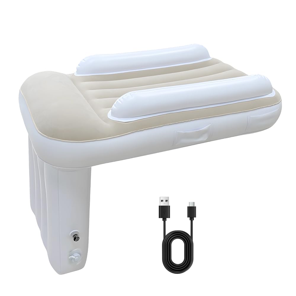 Jonuin Airplane Bed for Toddlers, Electric Inflatable Toddler Travel Beds, Portable Kids Airplane Bed with Built-in Pump & Data Cable, Inflatable Mattress for Flight, Car, Train Travel Essentials