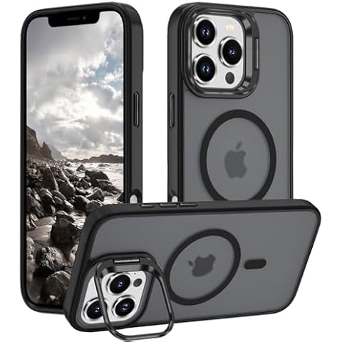 Xmon for iPhone 16 Pro Max Case with Stand [Compatible with Magsafe] [Military-Grade Protection] Translucent Matte Shockproof Phone Cover with SkinFeel for iPhone 16 Pro Max 6.9 inch (Black) Cover