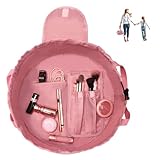 SUMBABO Drawstring Cosmetic Bag for Women – Travel toiletry bag for Barrel Make Up Organizer Bag with Brush Area (Pink)