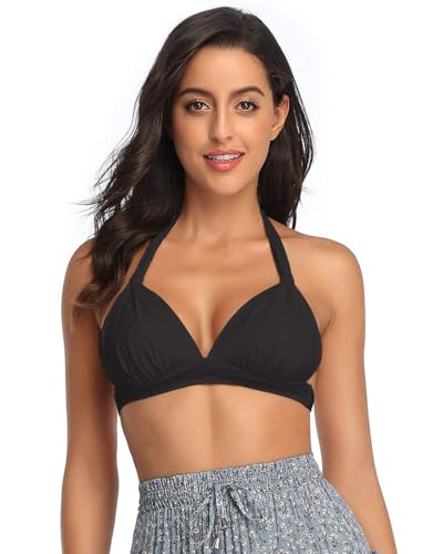 Women's Retro 50s Plaid Pattern Polka Dot Halter Molded Soft Pads Vintage Bikini Swimsuits Tops3