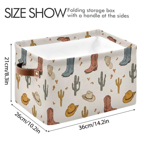 Image of Aslsiy Storage Basket Cowboy Boots Hat Cactus Wild West Nursery Bins Baby Canvas Box Clothes Shelf Basket Laundry Hampers 1 Pcs