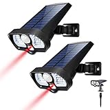 Solar Motion Sensor Light Outdoor 42 White LEDs 2 Red LEDs Ultra Bright, 2 in 1 Landscape Solar Wall Solar Light Wireless Solar Security Light Great Detection for Garden Driveway Carport Patio 2Pack