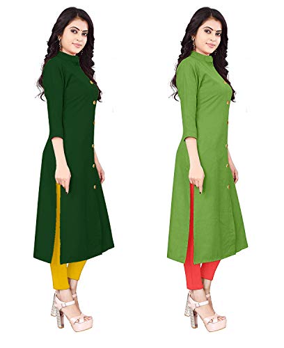 Image of NATEK Women's Cotton Straight Plain Kurtis Combo Pack of 2