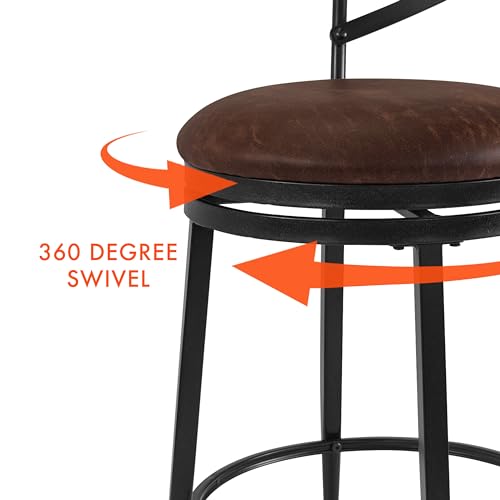 Image of HomePop Hudson Swivel Counterstool, 26-Inch, Brown Faux Leather