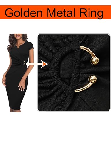 Image of VFSHOW Womens Elegant Notch V Neck Ruched Work Office Business Church Bodycon Sheath Dress