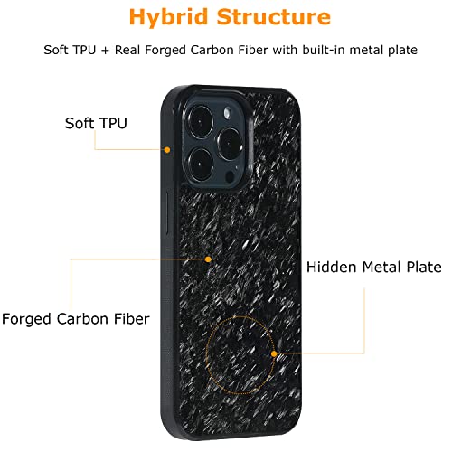 Molzar Grip Series Iphone 13 Pro Case With Real Forged Carbon Fiber, Built-In Metal Plate For Magnetic Mount, Support Wireless Charging, Compatible With Iphone 13 Pro, Black/Forged #TOP1