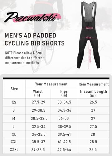 Przewalski Calça masculina de ciclismo acolchoada 4D para ciclismo, Preto puro, P