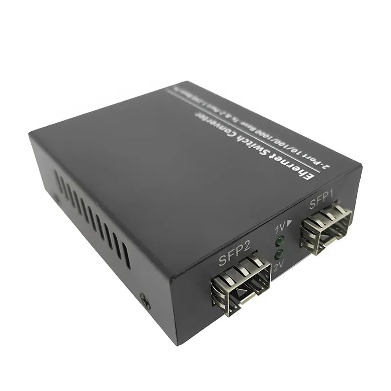 Image of Hanutech SFP to Ethernet Dual Mode Gigabit Media Converter | 10 /100 /1000Mbps | 2 RJ45 Gigabit Ports & 2 SFP Slots | Fiber to Ethernet Network Converter | Industrial Metal Housing | Plug & Play (1 Pc)